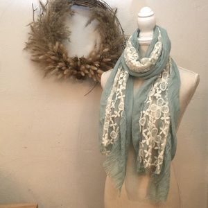 Raw Edge Floral Mesh Insert Scarf